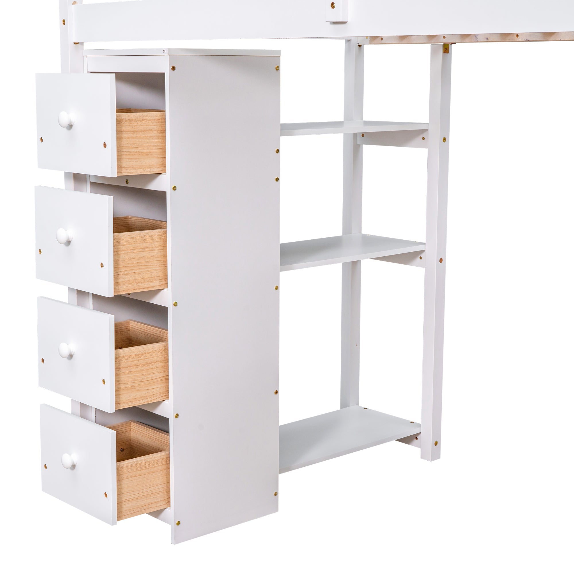 Bellemave® Loft Bed Twin with Storage Drawers ,Desk and Stairs, Wooden Loft Bed with Shelves - White - Bellemave