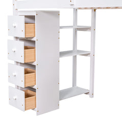 Bellemave® Loft Bed Twin with Storage Drawers ,Desk and Stairs, Wooden Loft Bed with Shelves - White - Bellemave