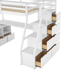 Bellemave® Loft Bed with 7 Drawers 2 Shelves and Desk - Bellemave