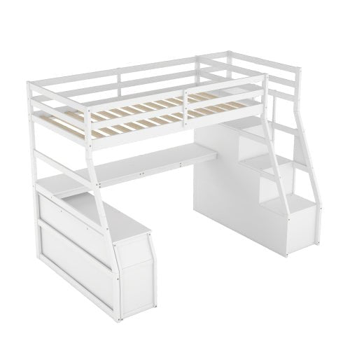 Bellemave® Loft Bed with 7 Drawers 2 Shelves and Desk - Bellemave
