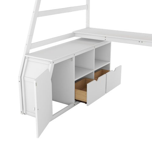 Bellemave® Loft Bed with 7 Drawers 2 Shelves and Desk - Bellemave