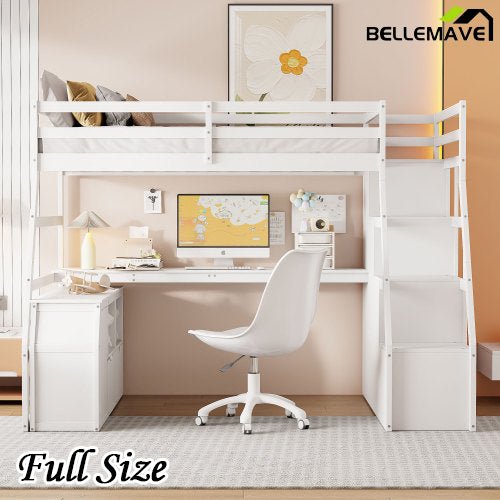 Bellemave® Loft Bed with 7 Drawers 2 Shelves and Desk - Bellemave