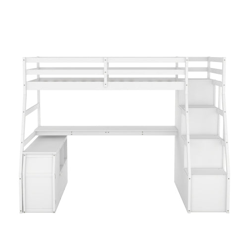 Bellemave® Loft Bed with 7 Drawers 2 Shelves and Desk - Bellemave