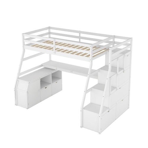Bellemave® Loft Bed with 7 Drawers 2 Shelves and Desk - Bellemave