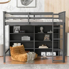 Bellemave® Loft Bed with 8 Open Storage Shelves and Built - in Ladder - Bellemave