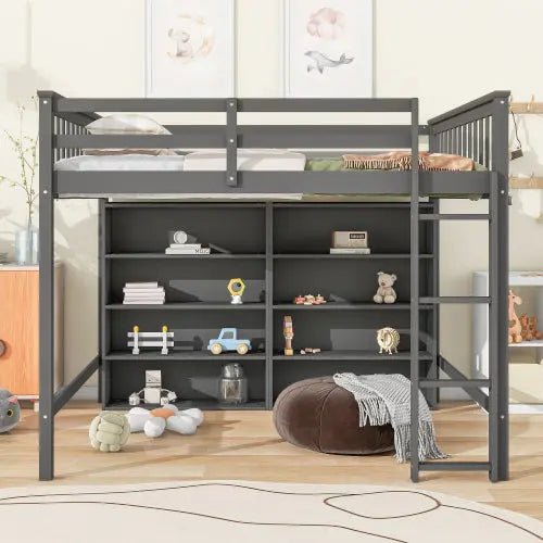 Bellemave® Loft Bed with 8 Open Storage Shelves and Built - in Ladder - Bellemave