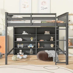 Bellemave® Loft Bed with 8 Open Storage Shelves and Built - in Ladder - Bellemave
