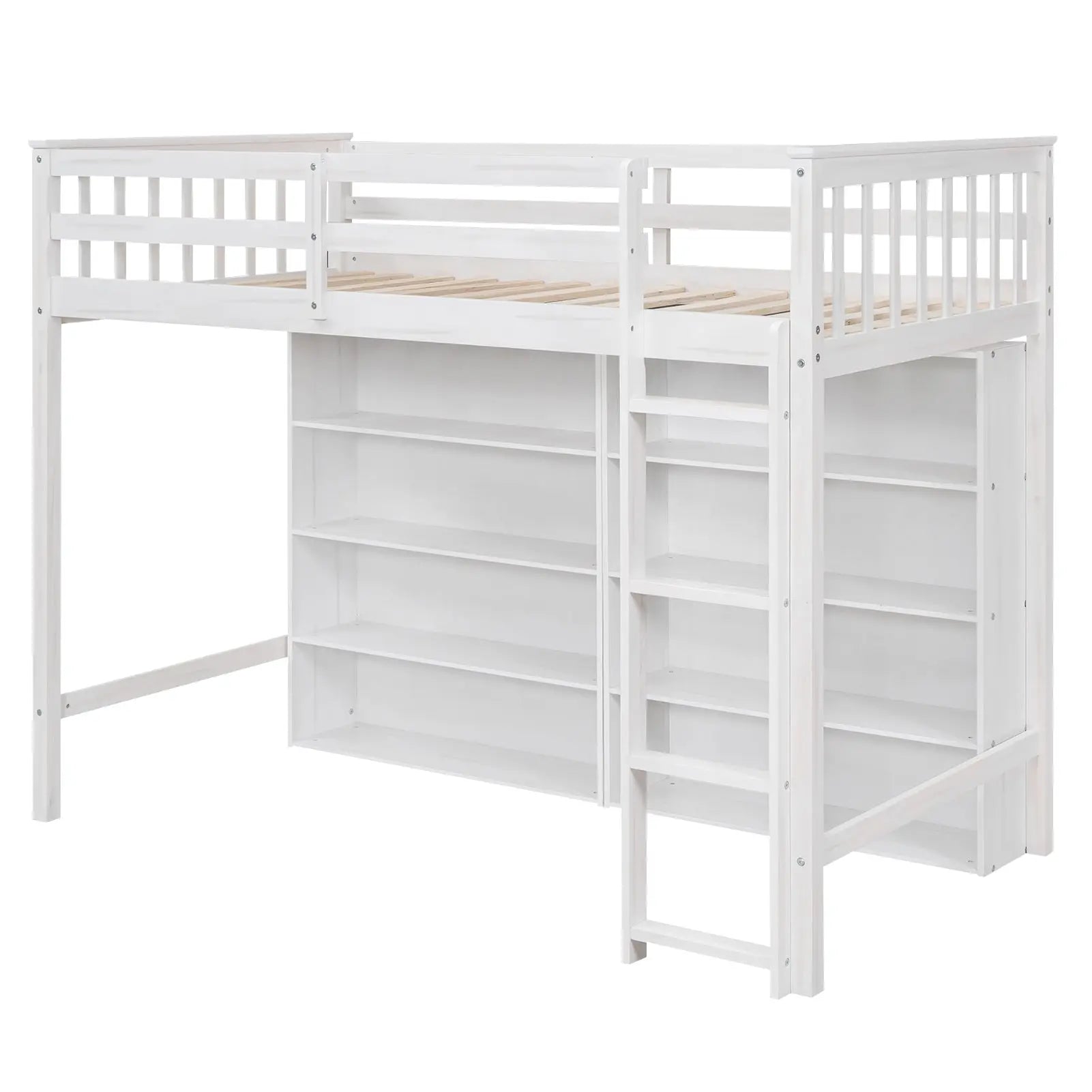 Bellemave® Loft Bed with 8 Open Storage Shelves and Built - in Ladder - Bellemave
