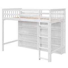 Bellemave® Loft Bed with 8 Open Storage Shelves and Built - in Ladder - Bellemave