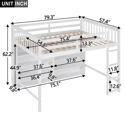 Bellemave® Loft Bed with 8 Open Storage Shelves and Built - in Ladder - Bellemave