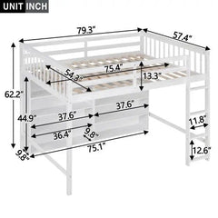 Bellemave® Loft Bed with 8 Open Storage Shelves and Built - in Ladder - Bellemave