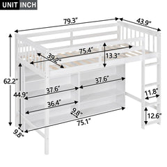 Bellemave® Loft Bed with 8 Open Storage Shelves and Built - in Ladder - Bellemave