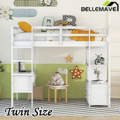 Bellemave® Loft Bed with Built - in Desk and 2 Drawers,Storage Shelves - Bellemave