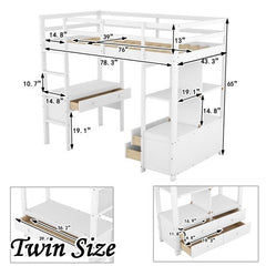 Bellemave® Loft Bed with Built - in Desk and 2 Drawers,Storage Shelves - Bellemave
