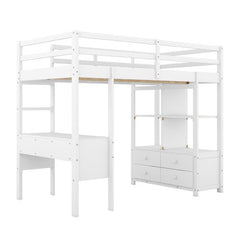 Bellemave® Loft Bed with Built - in Desk and 2 Drawers,Storage Shelves - Bellemave