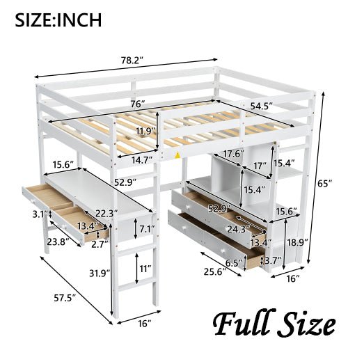 Bellemave® Loft Bed with Built - in Desk and 2 Drawers,Storage Shelves - Bellemave