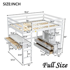 Bellemave® Loft Bed with Built - in Desk and 2 Drawers,Storage Shelves - Bellemave