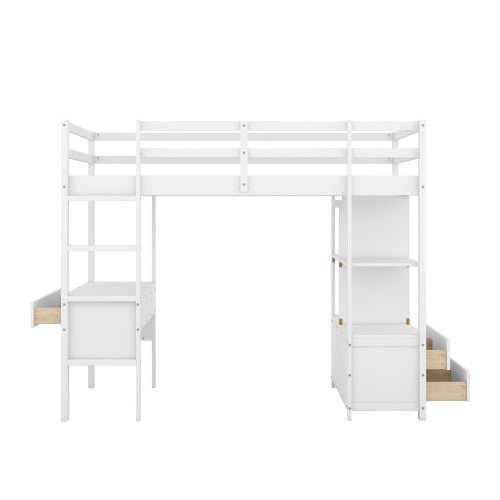Bellemave® Loft Bed with Built - in Desk and 2 Drawers,Storage Shelves - Bellemave