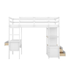 Bellemave® Loft Bed with Built - in Desk and 2 Drawers,Storage Shelves - Bellemave