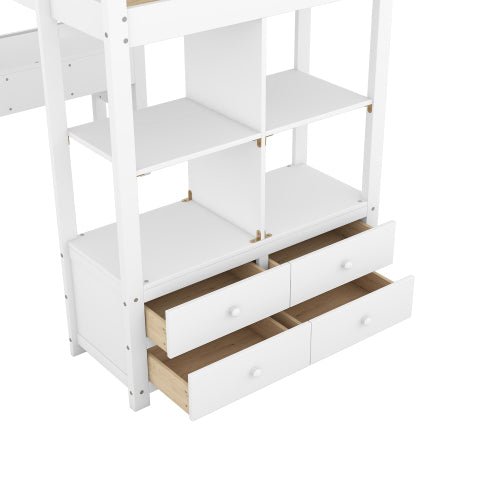 Bellemave® Loft Bed with Built - in Desk and 2 Drawers,Storage Shelves - Bellemave