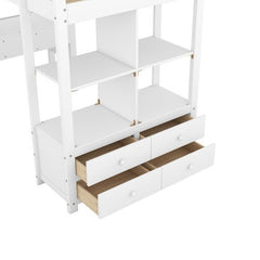 Bellemave® Loft Bed with Built - in Desk and 2 Drawers,Storage Shelves - Bellemave