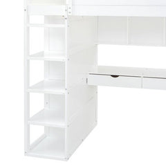Bellemave® Loft Bed with Desk and Wardrobes, 4 Drawers and 4 Shelves - Bellemave