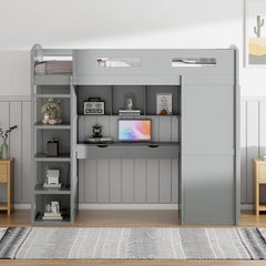 Bellemave® Loft Bed with Desk and Wardrobes, 4 Drawers and 4 Shelves - Bellemave