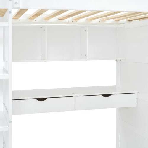 Bellemave® Loft Bed with Desk and Wardrobes, 4 Drawers and 4 Shelves - Bellemave