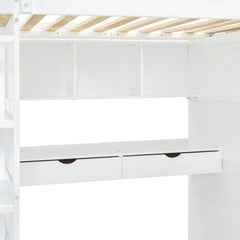 Bellemave® Loft Bed with Desk and Wardrobes, 4 Drawers and 4 Shelves - Bellemave