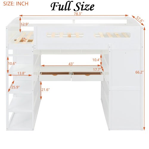 Bellemave® Loft Bed with Desk and Wardrobes, 4 Drawers and 4 Shelves - Bellemave