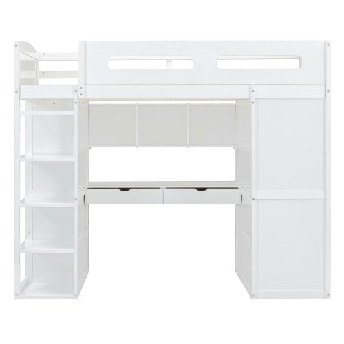 Bellemave® Loft Bed with Desk and Wardrobes, 4 Drawers and 4 Shelves - Bellemave