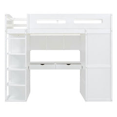 Bellemave® Loft Bed with Desk and Wardrobes, 4 Drawers and 4 Shelves - Bellemave