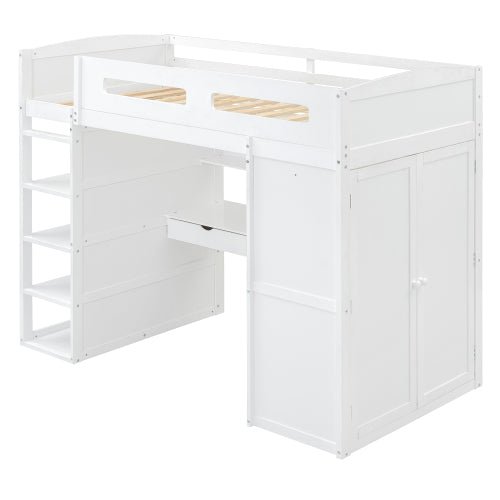 Bellemave® Loft Bed with Desk and Wardrobes, 4 Drawers and 4 Shelves - Bellemave