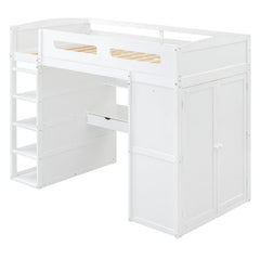 Bellemave® Loft Bed with Desk and Wardrobes, 4 Drawers and 4 Shelves - Bellemave