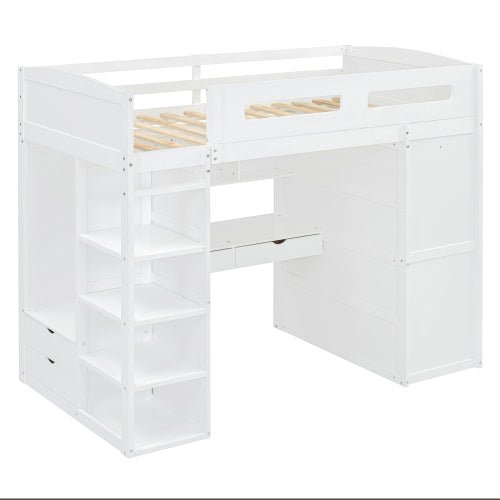 Bellemave® Loft Bed with Desk and Wardrobes, 4 Drawers and 4 Shelves - Bellemave