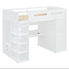 Bellemave® Loft Bed with Desk and Wardrobes, 4 Drawers and 4 Shelves - Bellemave