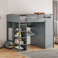 Bellemave® Loft Bed with Desk and Wardrobes, 4 Drawers and 4 Shelves - Bellemave