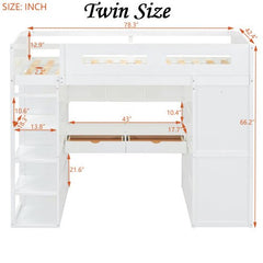 Bellemave® Loft Bed with Desk and Wardrobes, 4 Drawers and 4 Shelves - Bellemave