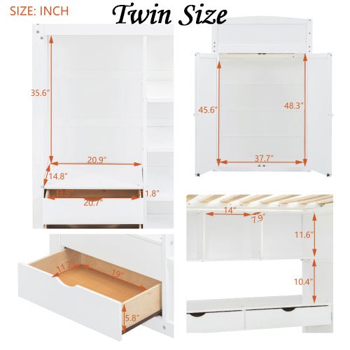 Bellemave® Loft Bed with Desk and Wardrobes, 4 Drawers and 4 Shelves - Bellemave