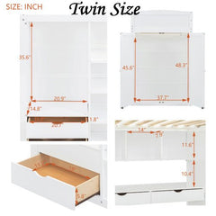 Bellemave® Loft Bed with Desk and Wardrobes, 4 Drawers and 4 Shelves - Bellemave