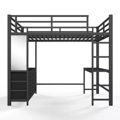 Bellemave® Loft Bed with Desk, Drawers, LED Light, USB and Mirror, Heavy Duty Loft Bed Frame for Teens and Adults - Bellemave