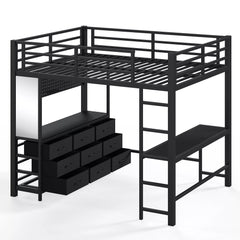 Bellemave® Loft Bed with Desk, Drawers, LED Light, USB and Mirror, Heavy Duty Loft Bed Frame for Teens and Adults - Bellemave