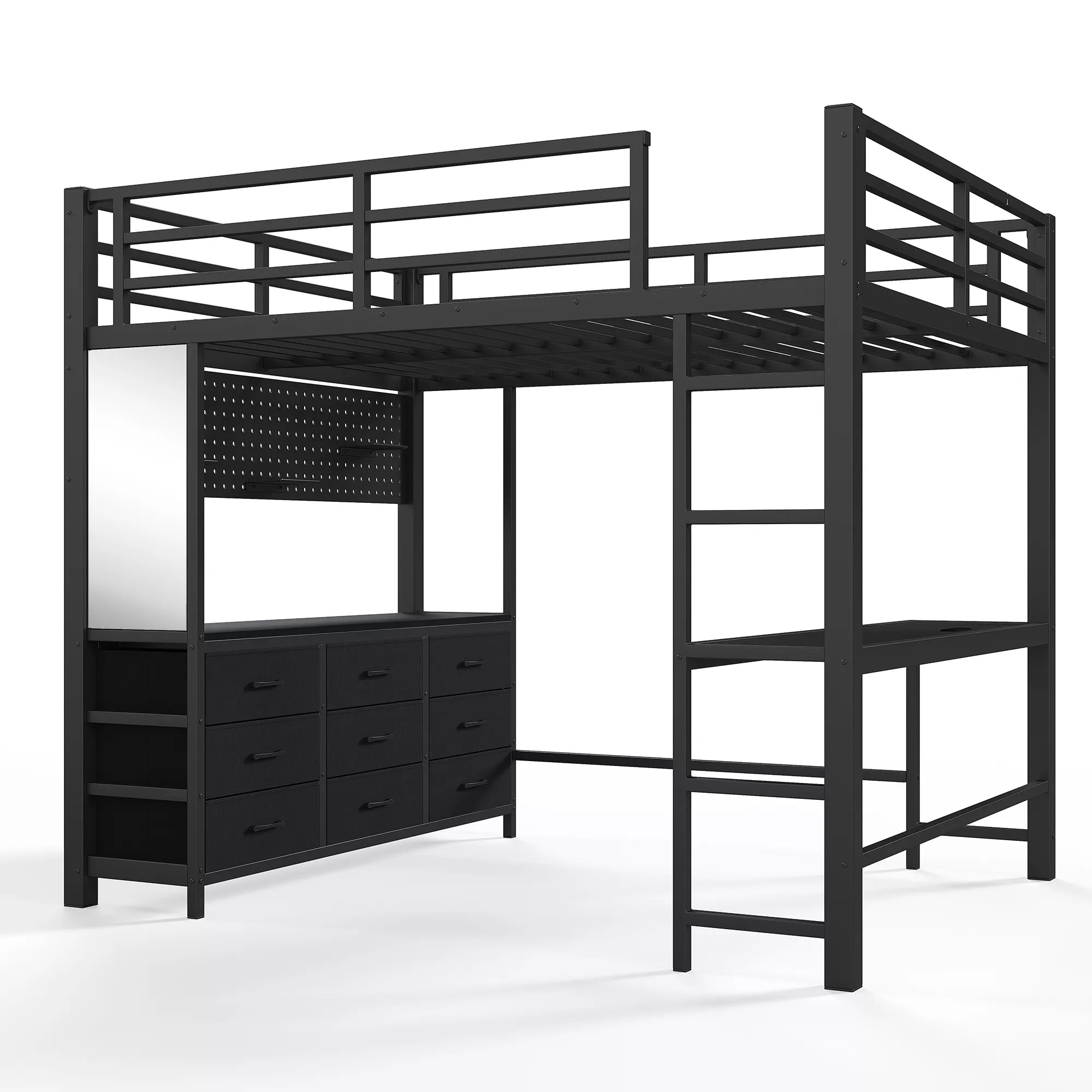 Bellemave® Loft Bed with Desk, Drawers, LED Light, USB and Mirror, Heavy Duty Loft Bed Frame for Teens and Adults - Bellemave