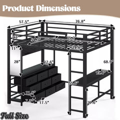 Bellemave® Loft Bed with Desk, Drawers, LED Light, USB and Mirror, Heavy Duty Loft Bed Frame for Teens and Adults - Bellemave