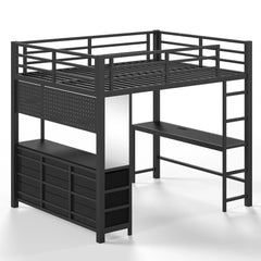 Bellemave® Loft Bed with Desk, Drawers, LED Light, USB and Mirror, Heavy Duty Loft Bed Frame for Teens and Adults - Bellemave