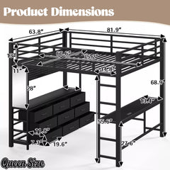 Bellemave® Loft Bed with Desk, Drawers, LED Light, USB and Mirror, Heavy Duty Loft Bed Frame for Teens and Adults - Bellemave