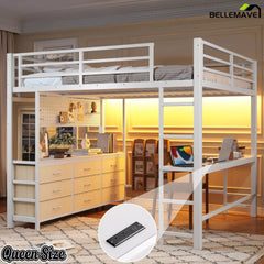 Bellemave® Loft Bed with Desk, Drawers, LED Light, USB and Mirror, Heavy Duty Loft Bed Frame for Teens and Adults - Bellemave