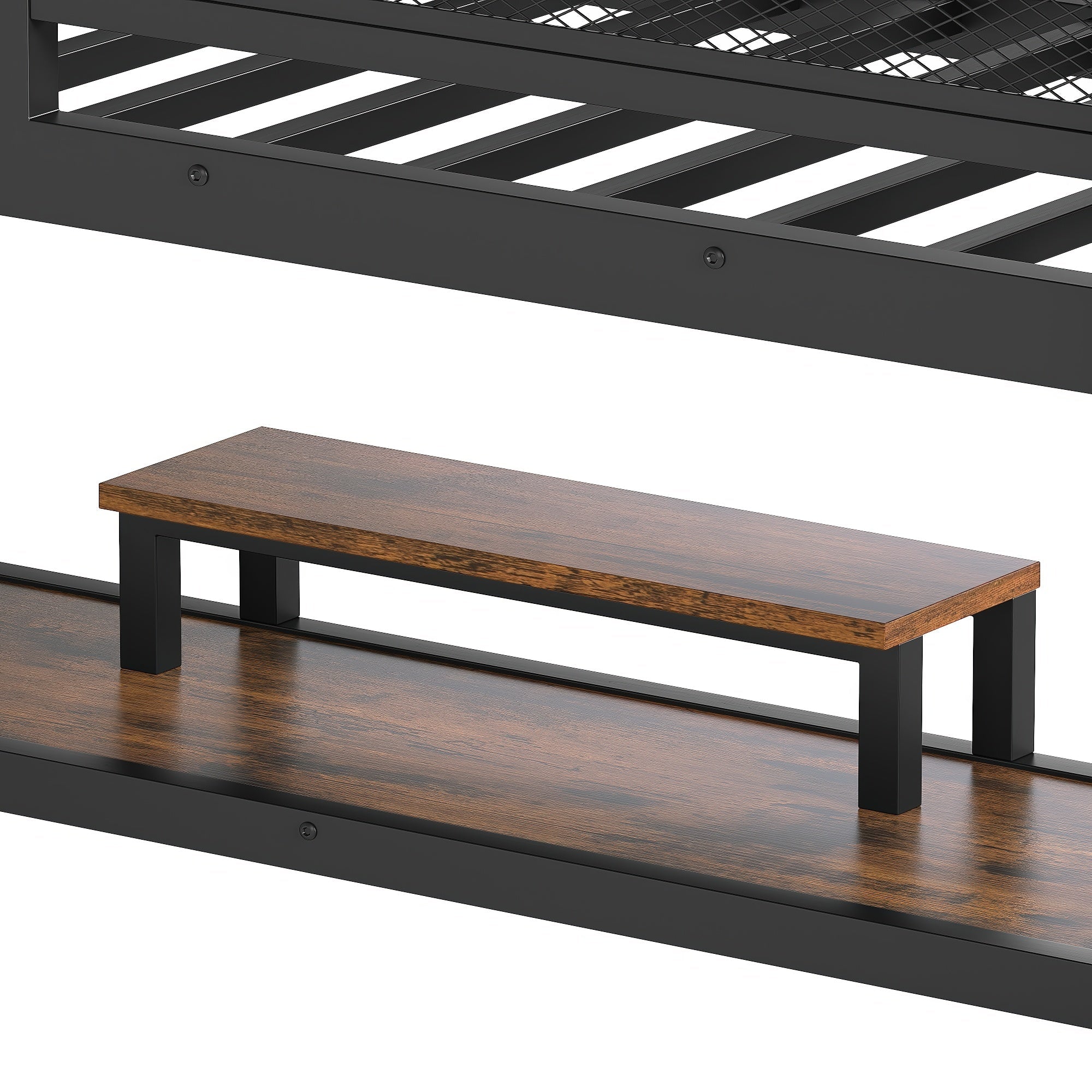 Bellemave® Loft Bed with Desk & Fabric Drawer, Metal Loft Bed Frame with guardrail & Ladder, Black - Bellemave