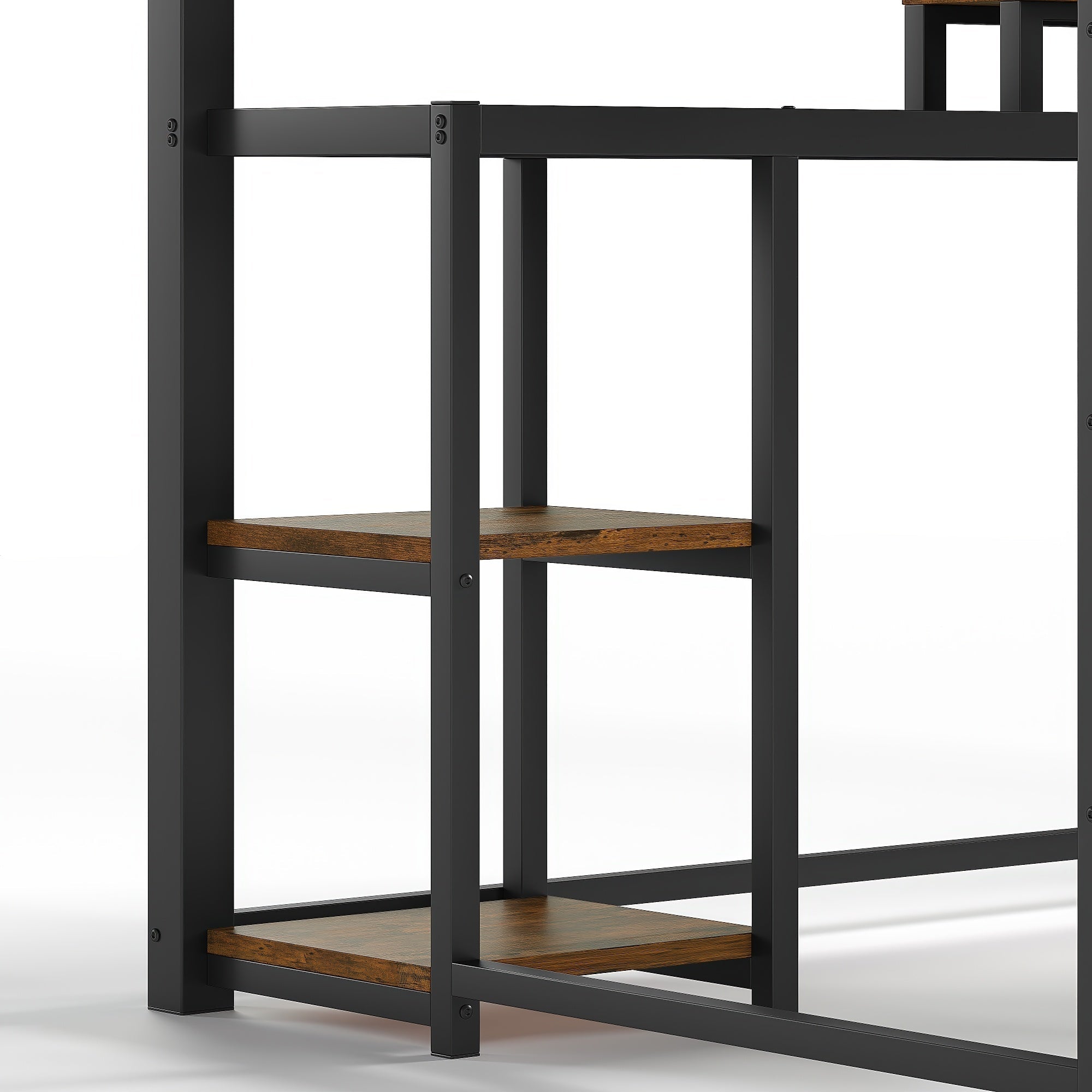 Bellemave® Loft Bed with Desk & Fabric Drawer, Metal Loft Bed Frame with guardrail & Ladder, Black - Bellemave