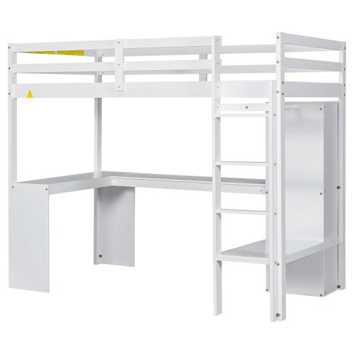 Bellemave® Loft Bed with L - shaped Desk, Wardrobe and Storage Shelves - Bellemave